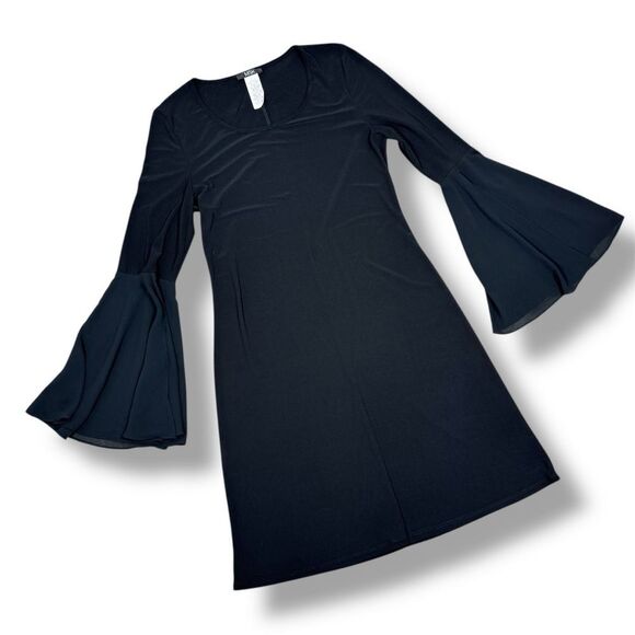 MSK Chiffon Bell Sleeve Jersey Sheath Dress Black Small Gothic Bewitched Boho - Picture 11 of 11